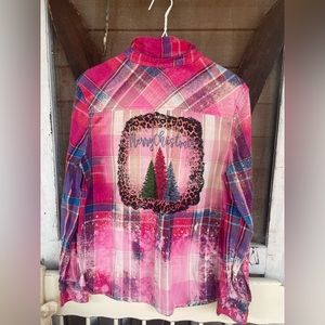 Merry Christmas Bleached Deco Flannel